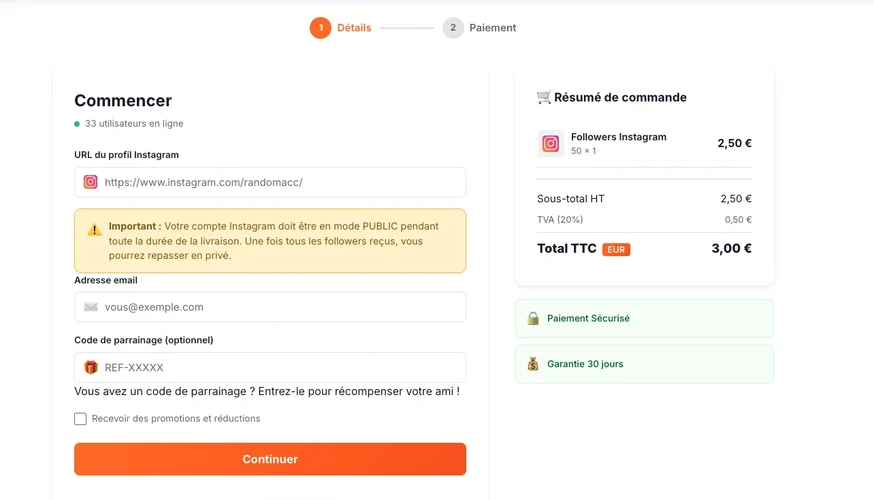 Commander et acheter des followers Instagram sur Followers Lab